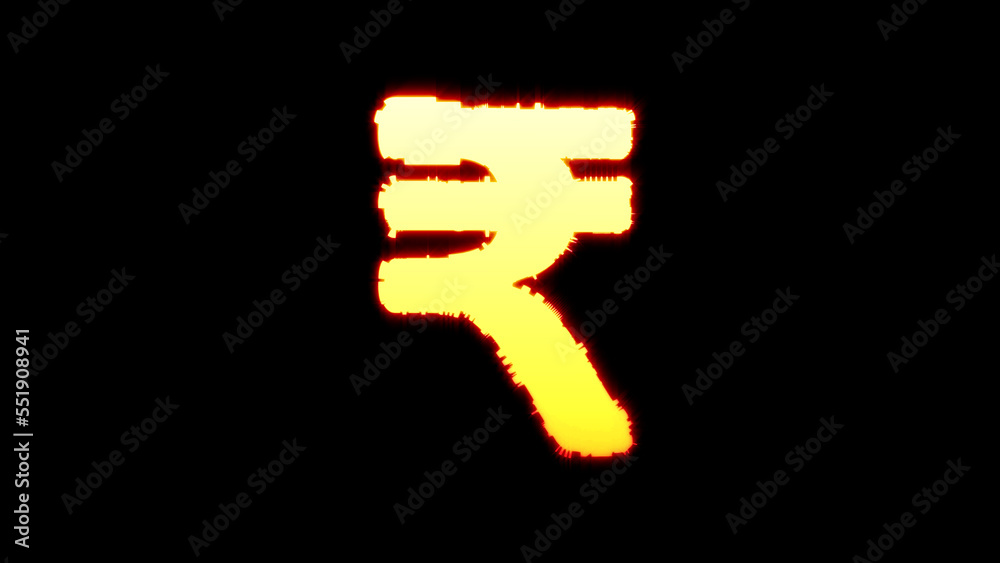 rupee sign - colorful vivid yellow burning dichroic font on black, isolated - object 3D illustration rupee sign - colorful vivid yellow burning dichroic font on black, isolated - object 3D illustration