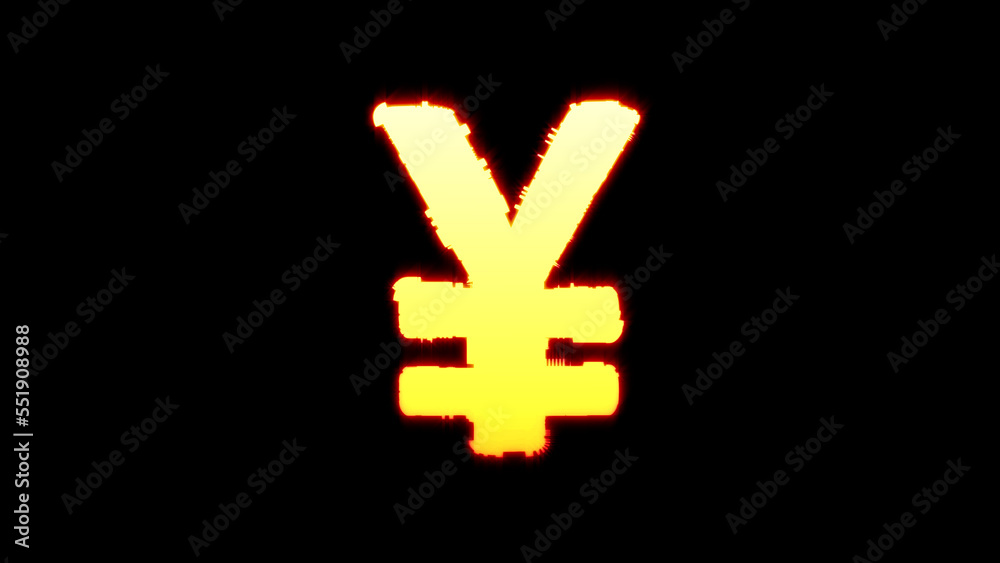 Obraz premium yen symbol - colorful yellow blazing distortion font on black, isolated - object 3D illustration