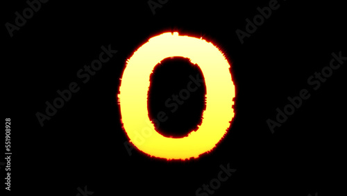 letter O - colorful vivid yellow blazing dichroic font on black, isolated - object 3D rendering