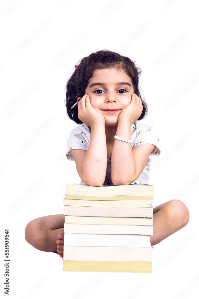 Cute young kid girl drawing or painting with colored pencil. Kindergarten children education, back to school, or preschool child study at home Cute young kid girl drawing or painting with colored pencil. Kindergarten children education, back to school, or preschool child study at home