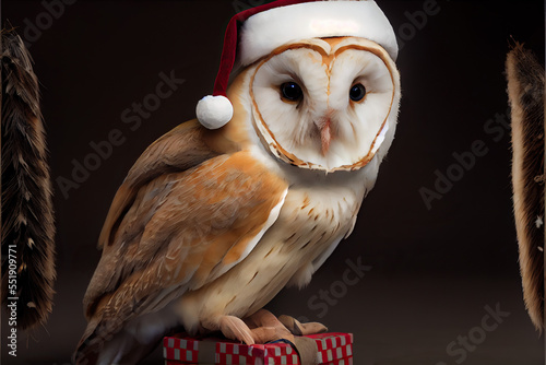 owl in christmas hat