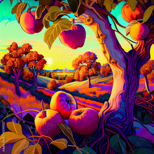 Lush Fruit growing in an orchard during golden hour © Peter