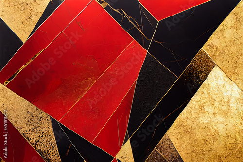 Black red and gold marble abstract background. Decorative acrylic paint pouring rock marble texture. Horizontal Black red and gold geometric abstract pattern.