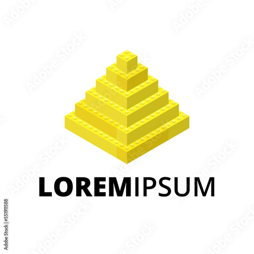 Logo from a pyramid assembled from plastic blocks in isometric style for a bank, security company.Vector illustration. photo