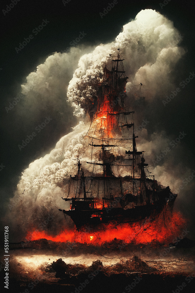 Tall Ship Sails to Volcano - Generative AI Tall Ship Sails to Volcano - Generative AI