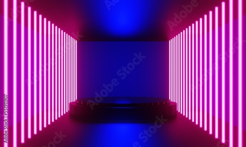 Wallpaper Mural 3d illustration rendering,gaming gamer background abstract wallpaper,cyberpunk style metaverse scifi game, neon glow of stage scene pedestal room Torontodigital.ca
