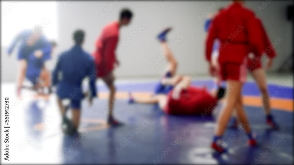 Men are exercising. Sambo. Blurred. Men are exercising. Sambo. Blurred.