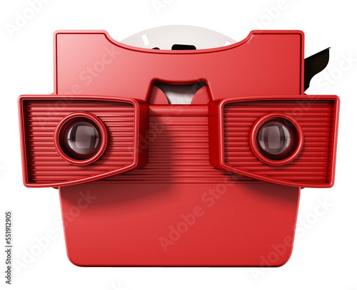 Red vintage 3D slide viewer on transparent background.