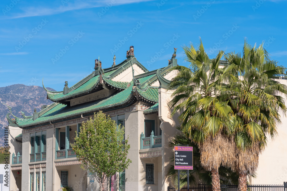 The Pacific Asia Museum in Pasadena, California, shown on a sunny day.