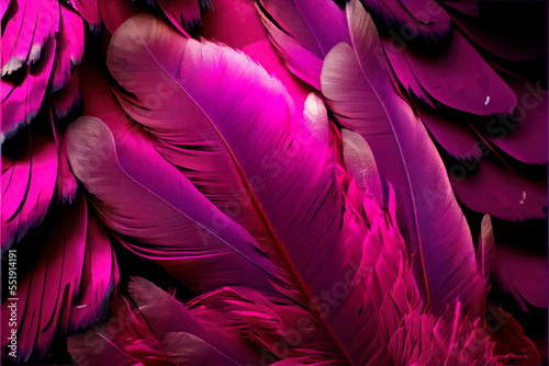 Colorful vintage feather organic background, trending viva magenta lines color, illustration