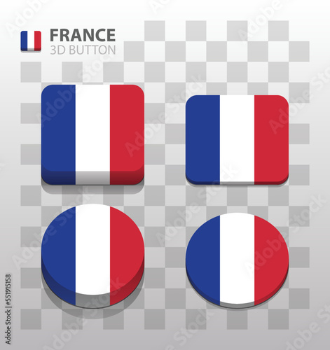 France flag. Square and Round 3d Button. Vector 