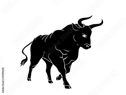 Black silhouette of bull on white background. Astrological Taurus zodiac sign. Astrology emblem.Vector illustration.