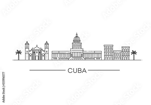 Cuba architecture line skyline illustration