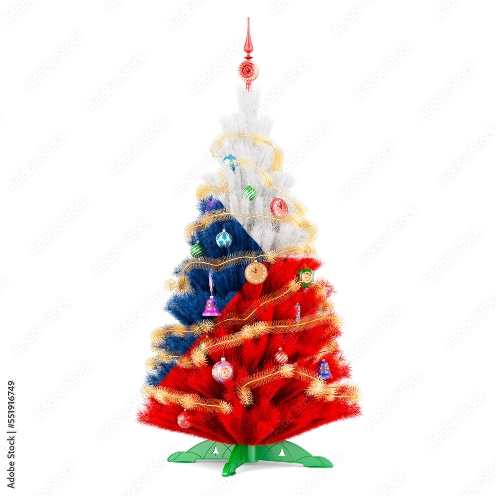 Czech flag painted on the Christmas tree, 3D rendering
