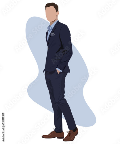 Stylish male businessman in a business suit on an interesting background cartoon male characters. Men in fashion clothes. Flat style vector illustration.