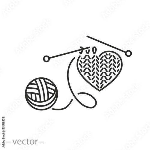 love knitting icon, garments diy, knitting process, thin line symbol on white background - editable stroke vector illustration