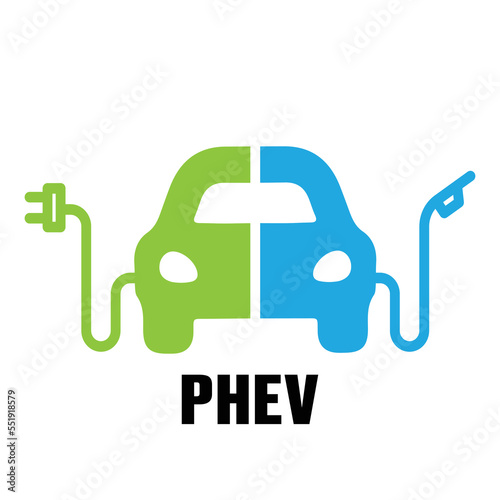 Plug-in hybrid electric automobile vector icon. Isolated PHEV car, half section part of electric energy and fuel engine sign illustration.