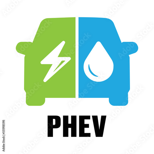 Plug-in hybrid electric automobile vector icon. Isolated PHEV car, half section part of electric energy and fuel engine sign illustration.