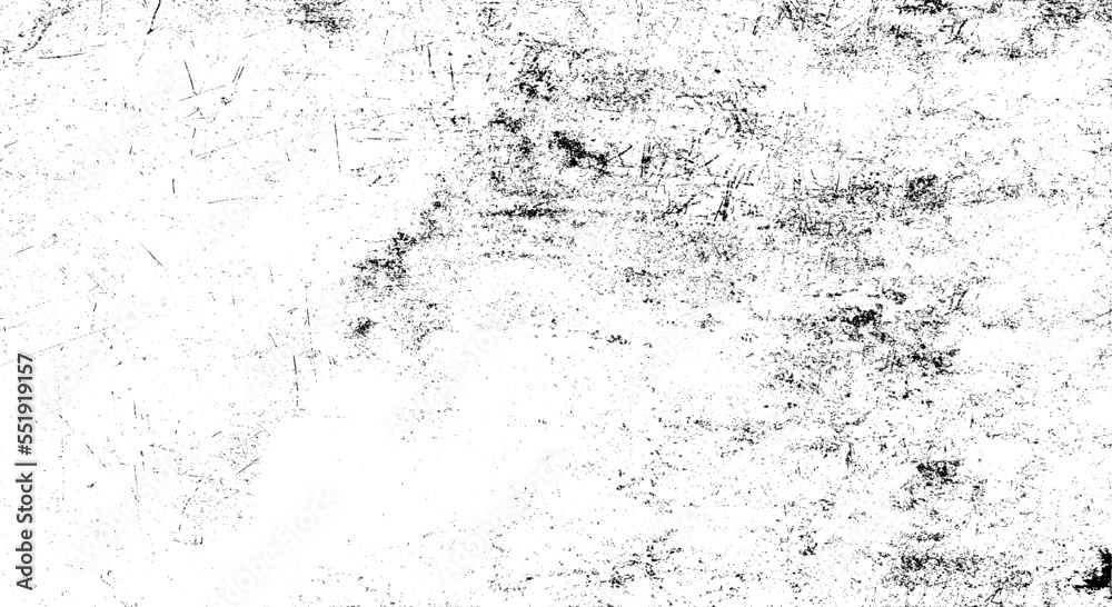 Monochrome texture composed of irregular graphic elements. Distressed uneven grunge background. Abstract vector illustration. Overlay for interesting effect and depth. Isolated on white background. - obrazy, fototapety, plakaty 
