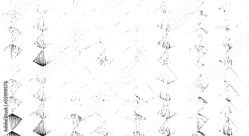 Monochrome texture composed of irregular graphic elements. Distressed uneven grunge background. Abstract vector illustration. Overlay for interesting effect and depth. Isolated on white background.