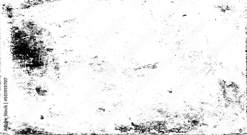 Obraz premium Monochrome texture composed of irregular graphic elements. Distressed uneven grunge background. Abstract vector illustration. Overlay for interesting effect and depth. Isolated on white background.