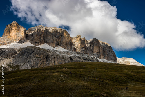 Clouds over Selle Pass in Dolomites