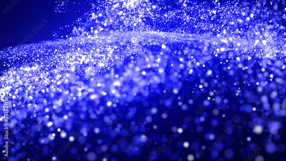 Abstract bg with blue magic glitters fly in air and form beautiful