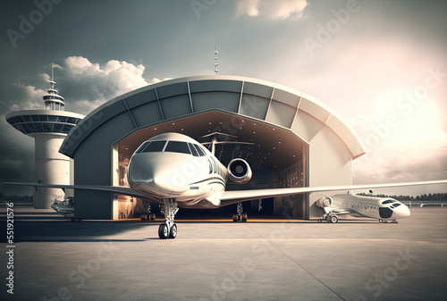 Private luxury aircraft at the terminal. Generative AI
