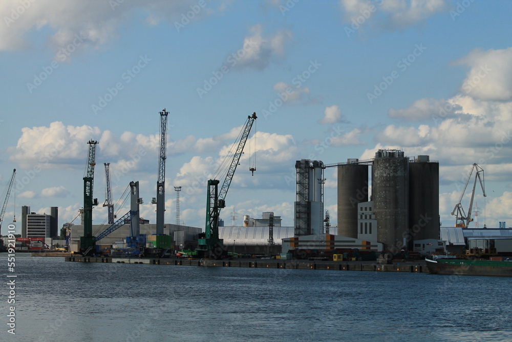 Cranes in port. Cranes in port.