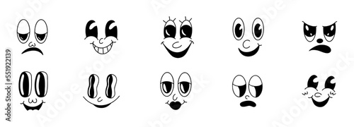 Retro 30s cartoon and comics characters faces. Traditional emotions vector elements. Vintage characters creator for trending illustration.