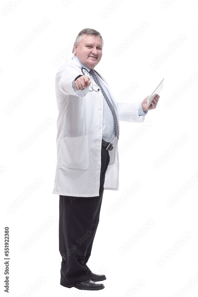 competent doctor with a digital tablet. isolated on a white background. competent doctor with a digital tablet. isolated on a white background.