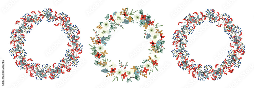 Floral wreaths. Christmas, Valentines day, wedding, Easter, Holiday, birthday template. Floral wreaths. Christmas, Valentines day, wedding, Easter, Holiday, birthday template.