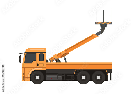 Bucket boom truck. Simple flat illustration.