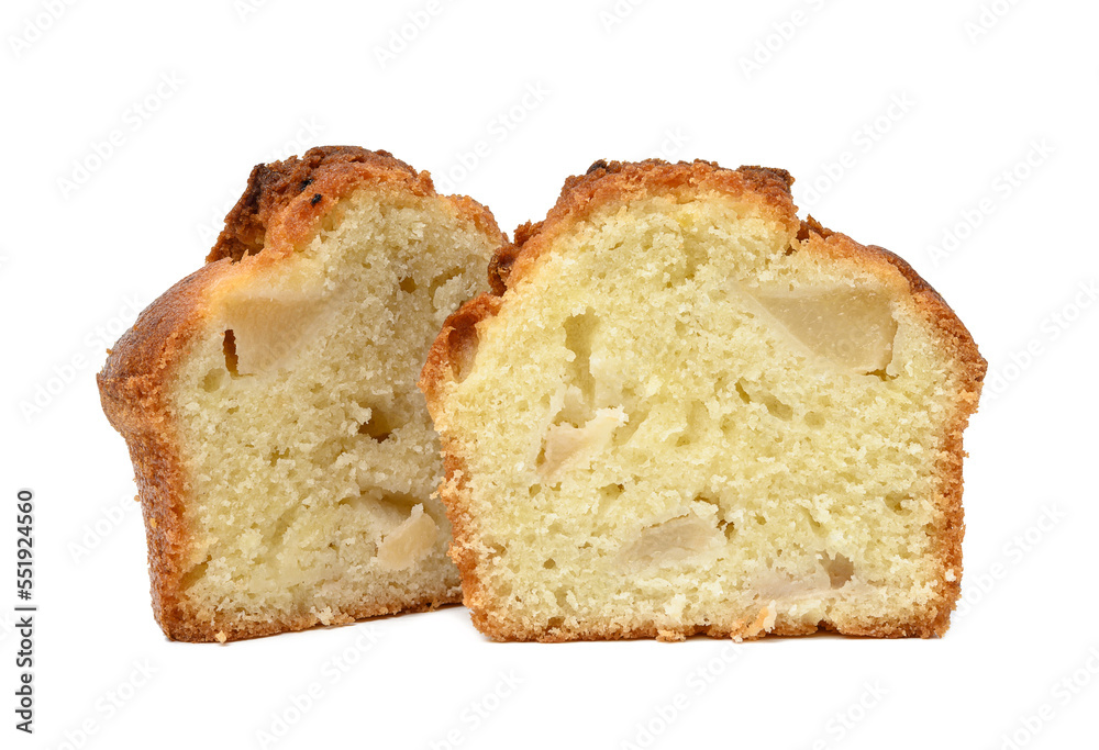 Baked cupcakes with pear on a white isolated background Baked cupcakes with pear on a white isolated background