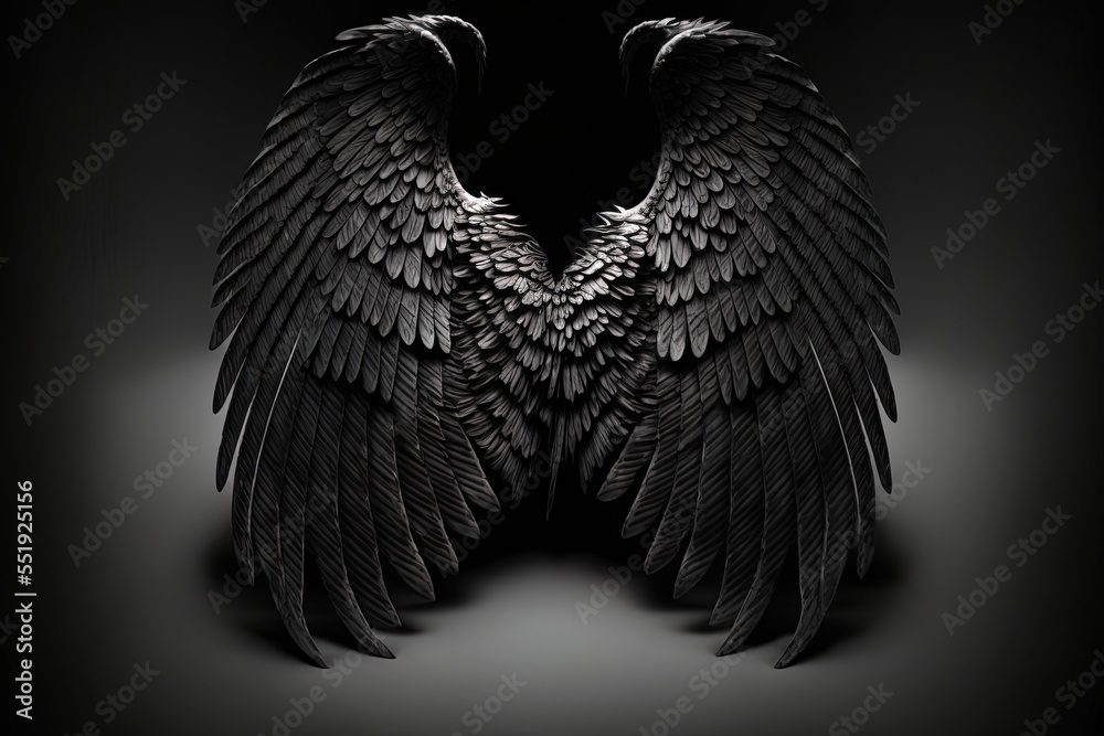 Black angel, big black wings, fantasy. AI Stock Illustration