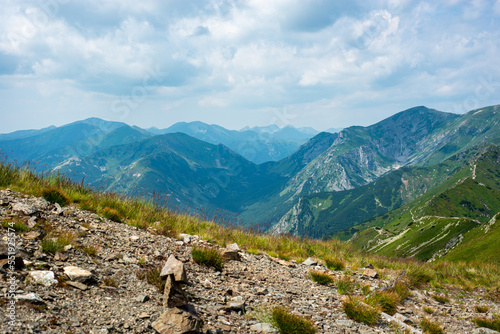 Beautiful view of the Tatra Mountains landscape. View of the mountains from the top. High mountain landscape.