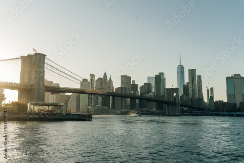 Brooklyn bridge view to Downtown Manhattan, New York, United States. 03.07.2022