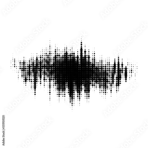 Grunge glitched halftone blot. Distorted comic pop art textured stain. Spotted dots background blur. Monochrome design element. Black and white backdrop