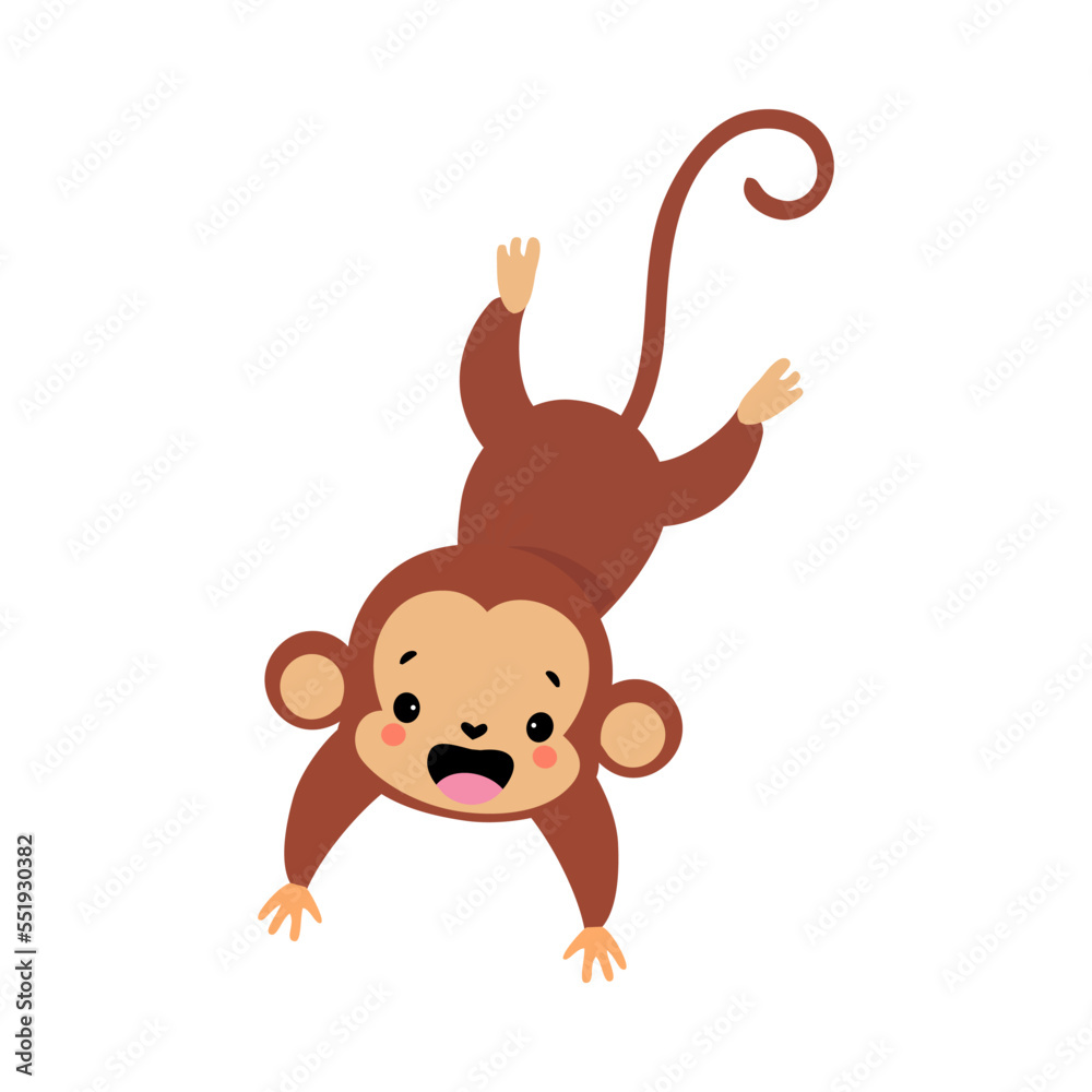 Cute Playful Monkey with Long Tail Leaping and Jumping Vector Illustration Cute Playful Monkey with Long Tail Leaping and Jumping Vector Illustration