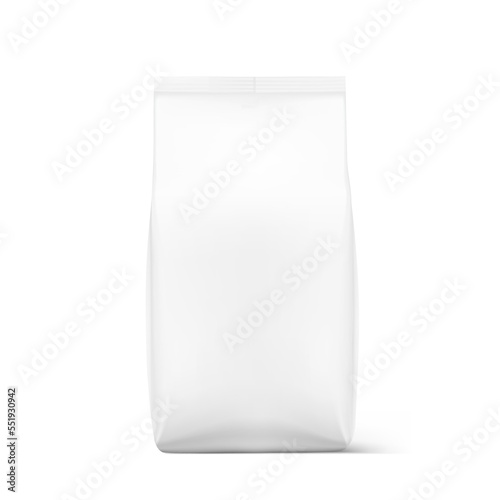 Vertical pouch bag mockup. Vector illustration isolated on white background. Front view. Perfect for the presentation your product. EPS10.