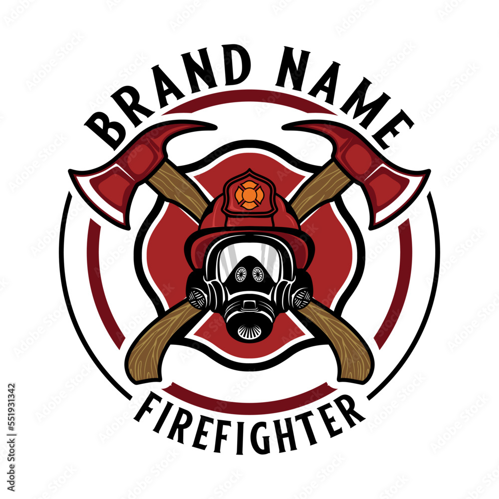 firefighter Logo design. with the concept of axes and fire helmets