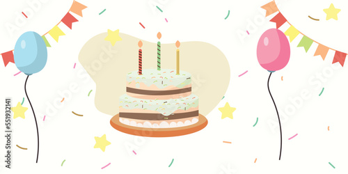 Birthday Cake and Balloons Vector