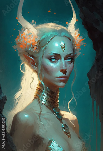 Arch Fey Elven Woman High Fantasy Concept Art Portrait photo