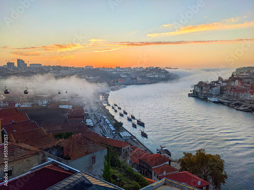 Sunset fog funicular Porto Portugal