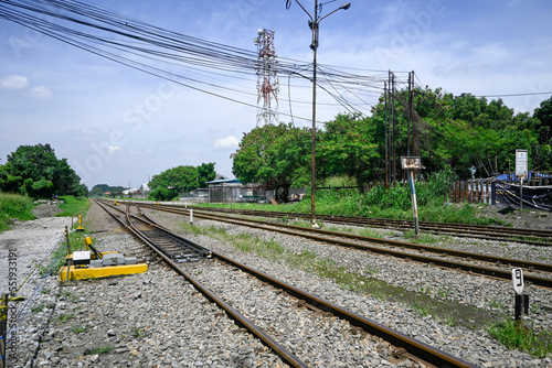 Empty railway line in Bandung, West Java, Indonesia. photo