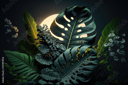 Dark green tropical leaves ...