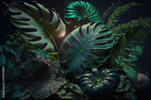 Dark green tropical leaves ...