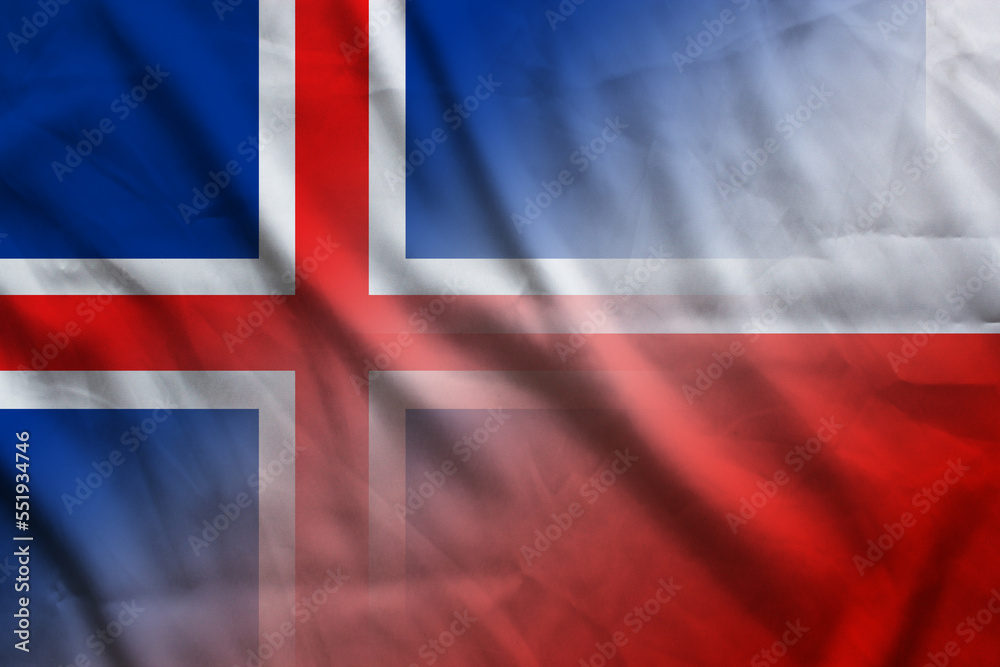 Fototapeta premium Iceland and Poland state flag transborder relations POL ISL