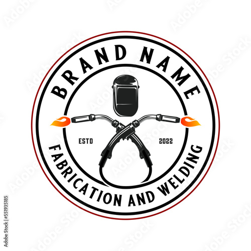 welder logo design. helmet and welding equipment concept for industry or welding workshop