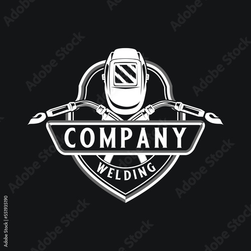 welding illustration logo design. with the concept of welding tools and helmets.
